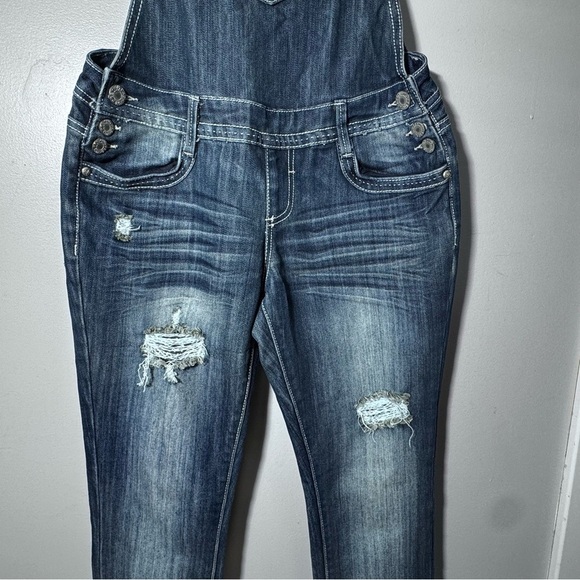 Almost Famous Denim Overalls Size 9 Distressed - Picture 5 of 15
